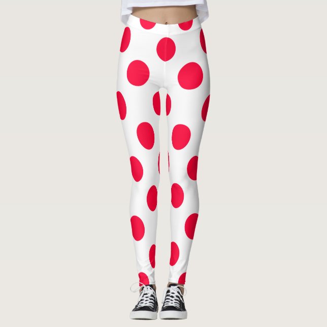 Abstract simple stylish red white polka dots circl leggings (Front)