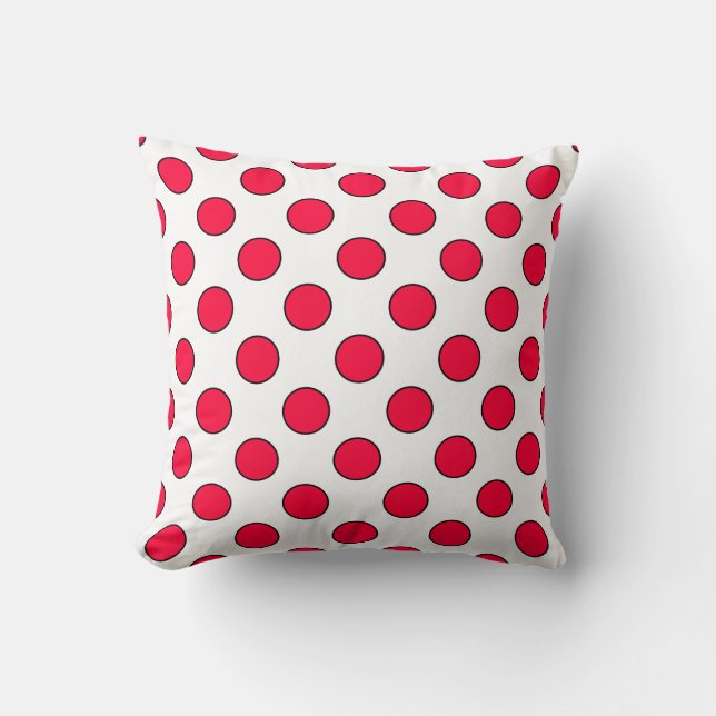 Abstract simple stylish red white polka dots circl throw pillow (Front)