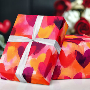 Abstract Sketch Colourful Hearts Wrapping Paper