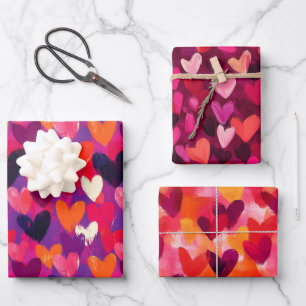 Abstract Sketch Colourful Hearts Wrapping Paper Sheet