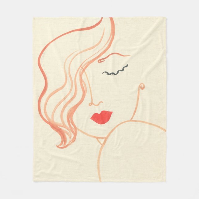 Abstract sketch woman face fleece blanket (Front)