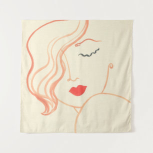 Abstract sketch woman face tapestry