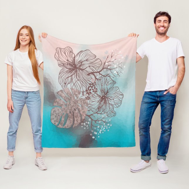Abstract sketched flowers leaves floral gradient p fleece blanket (In Situ)