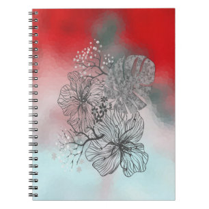 Abstract sketched flowers leaves floral gradient p notebook