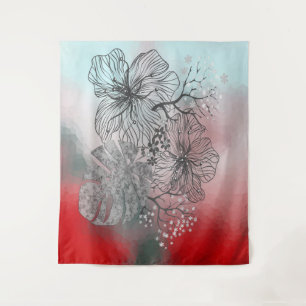Abstract sketched flowers leaves floral gradient p tapestry