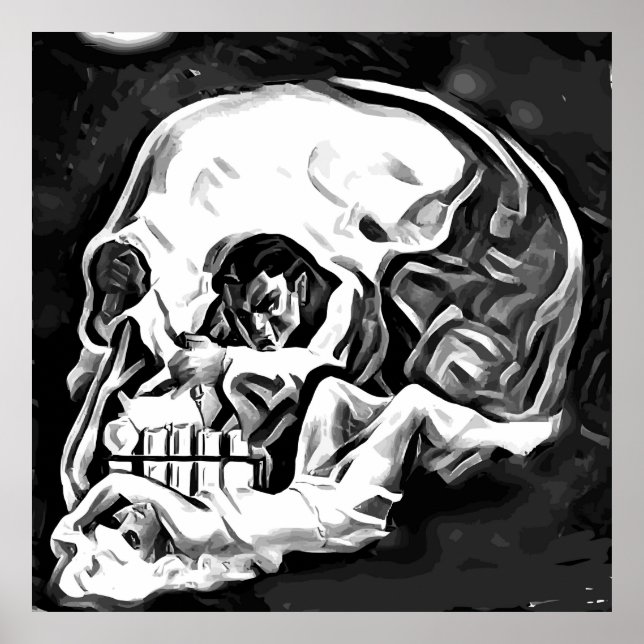 abstract skull man woman illusion art poster (Front)