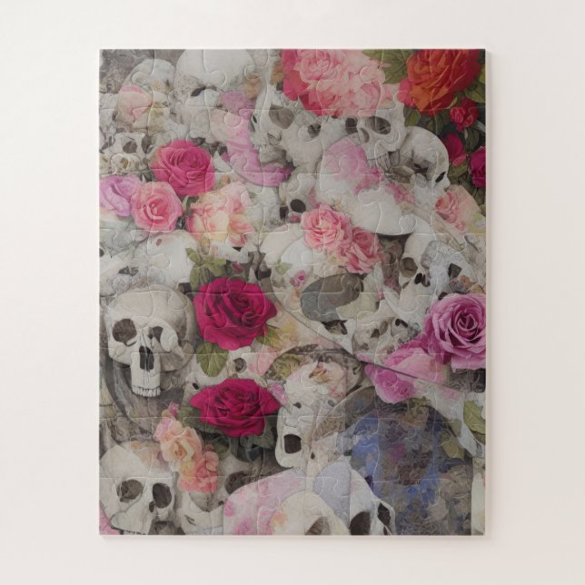 Abstract Skulls and Roses Floral Jigsaw Puzzle (Vertical)