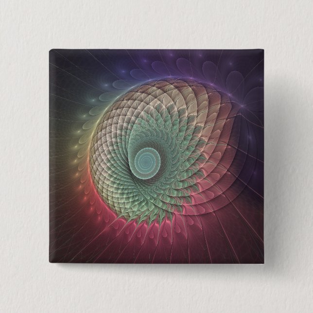 Abstract Snail Colourful Modern Fractal Art 2 Inch Square Button (Front)