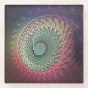 Abstract Snail Colourful Modern Fractal Art Glass Coaster