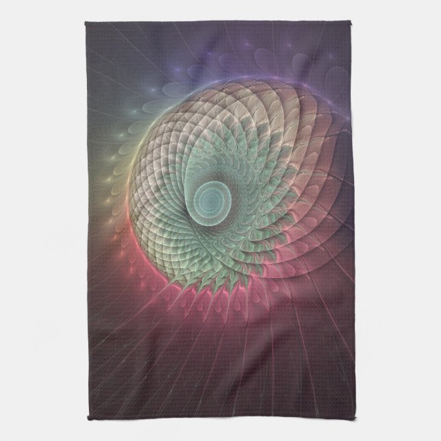 Abstract Snail Colourful Modern Fractal Art Kitchen Towel (Vertical)
