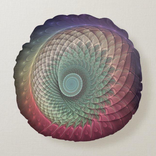 Abstract Snail Colourful Modern Fractal Art Round Pillow (Front)