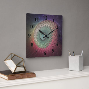 Abstract Snail Colourful Modern Fractal Art Square Wall Clock