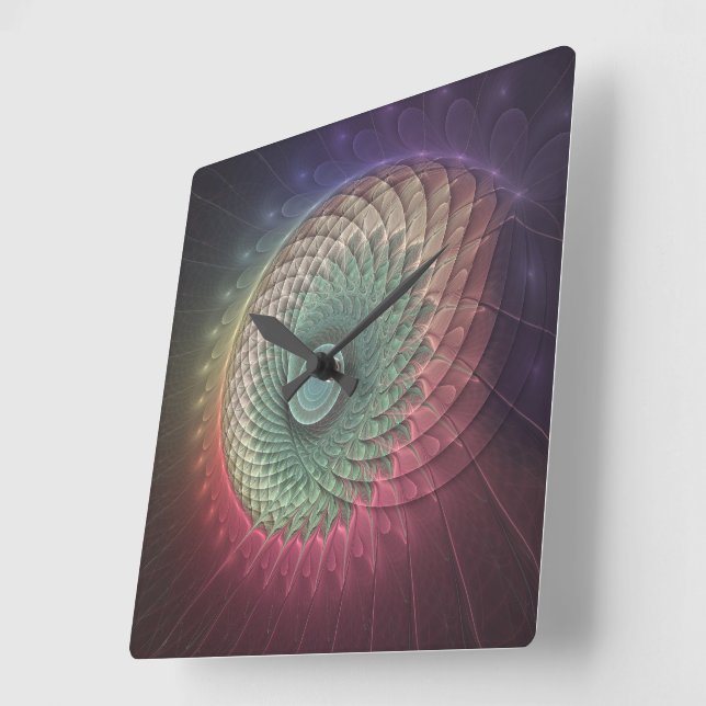 Abstract Snail Colourful Modern Fractal Art Square Wall Clock (Angle)