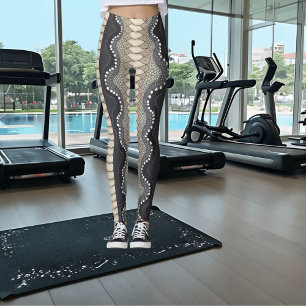 Abstract Snake Skin Black Beige Grey Elegant Leggings
