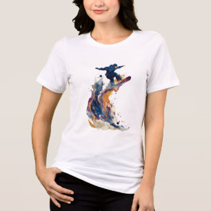 Abstract Snowboarder Fluid Ink Watercolor Action Tri-Blend Shirt