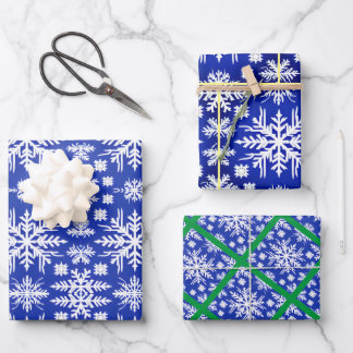 Abstract Snowflakes on Blue Wrapping Paper Sheet