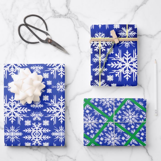 Abstract Snowflakes on Blue Wrapping Paper Sheet (Front)