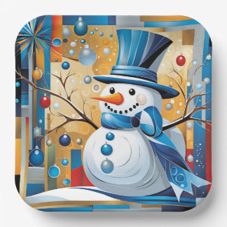 Abstract Snowman Paper Plate
