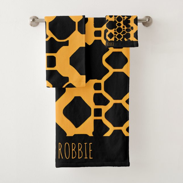 Abstract Soccer Halftone Black Yellow Pattern Bath Towel Set (Insitu)