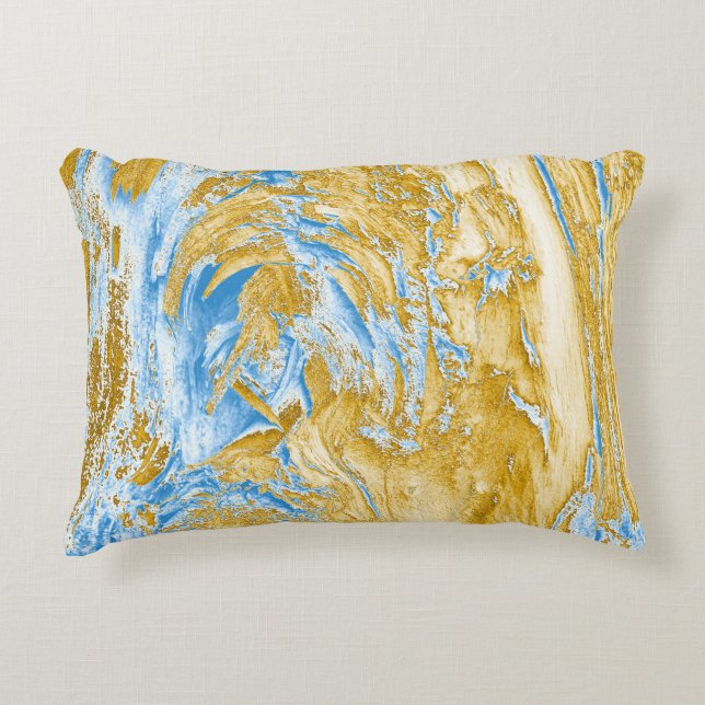 Abstract Soft Blue: Golden Touches. Accent Pillow (Front)