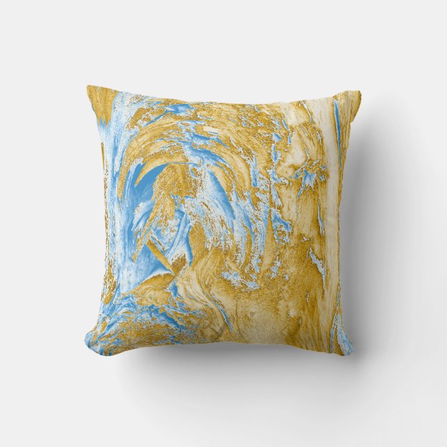 Abstract Soft Blue: Golden Touches. Throw Pillow (Front)
