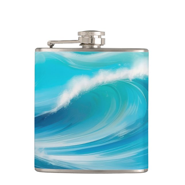 Abstract Soft Blue Ocean Splash Waves   Hip Flask (Front)