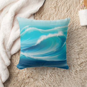 Abstract Soft Blue Ocean Water Waves Splash  Throw Pillow