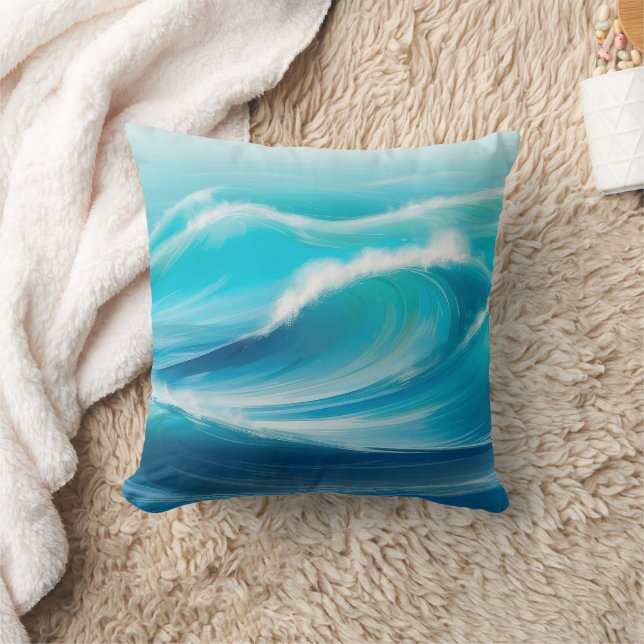 Abstract Soft Blue Ocean Water Waves Splash  Throw Pillow (Blanket)