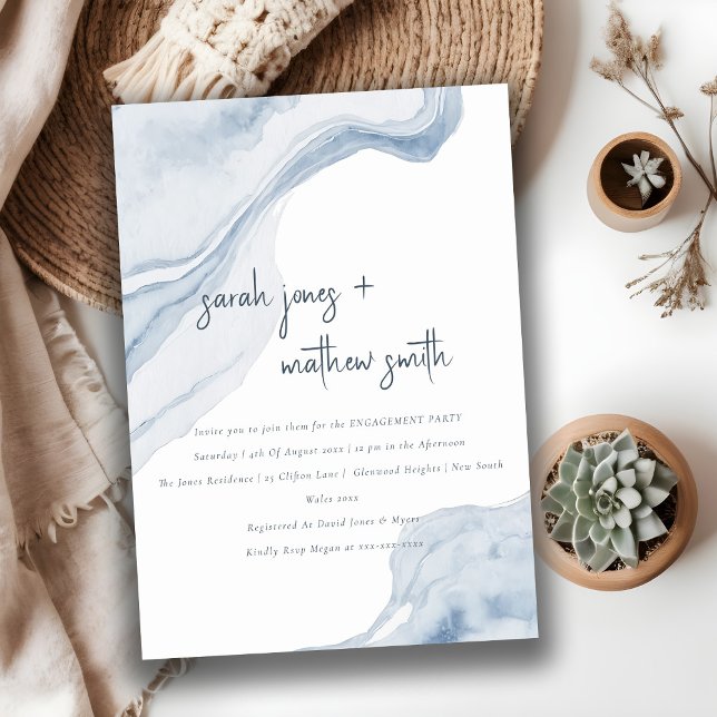 Abstract Soft Blue Sea Coastal Beach Engagement Invitation (Creator Uploaded)