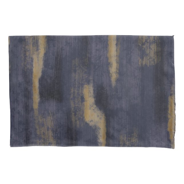 Abstract Soft Hues Deep Blue & Gold  Pillow Case (Front-Left)