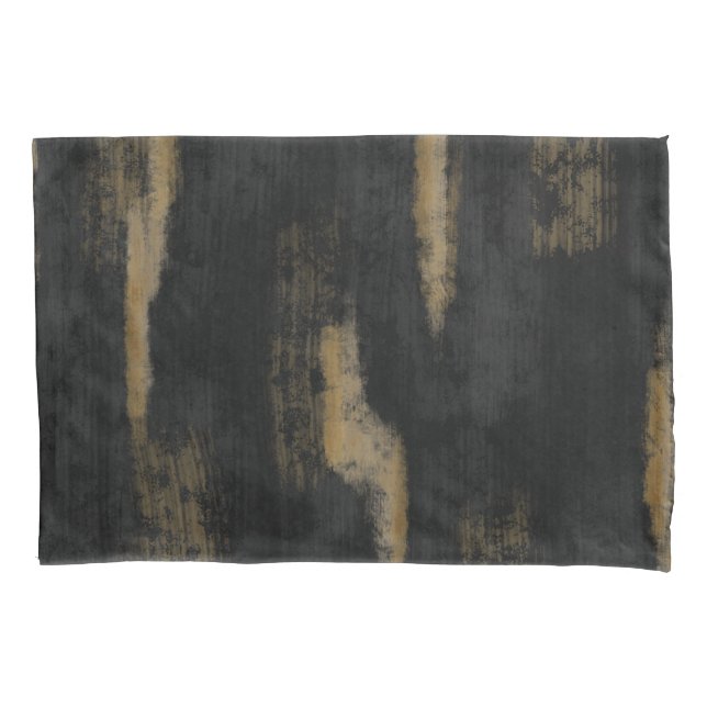 Abstract Soft Hues Deep Charcoal & Gold Pillowcase (Front-Left)