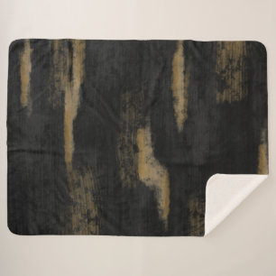 Abstract Soft Hues Deep Charcoal & Gold Sherpa Blanket