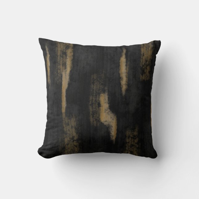 Abstract Soft Hues Deep Charcoal & Gold Throw Pillow (Front)