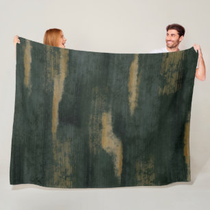 Abstract Soft Hues Deep Green & Gold Fleece Blanket
