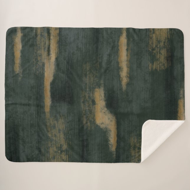 Abstract Soft Hues Deep Green & Gold Sherpa Blanke Sherpa Blanket (Front (Horizontal))