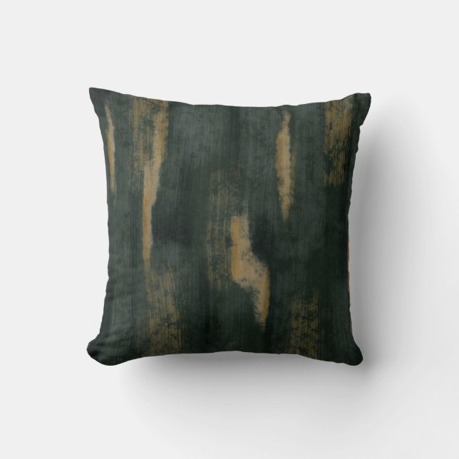 Abstract Soft Hues Deep Green & Gold Throw Pillow (Front)