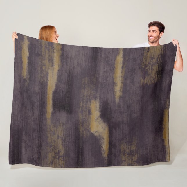 Abstract Soft Hues Deep Plum & Gold Fleece Blanket (In Situ)