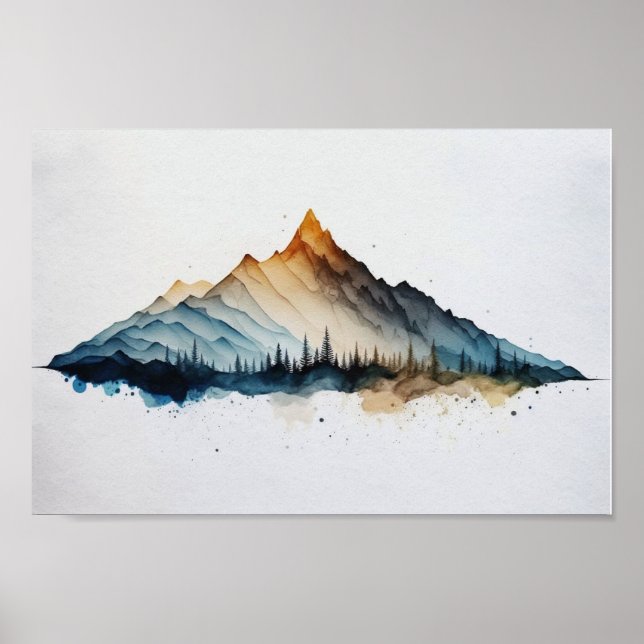 Abstract soft watercolor mountains art poster (Front)
