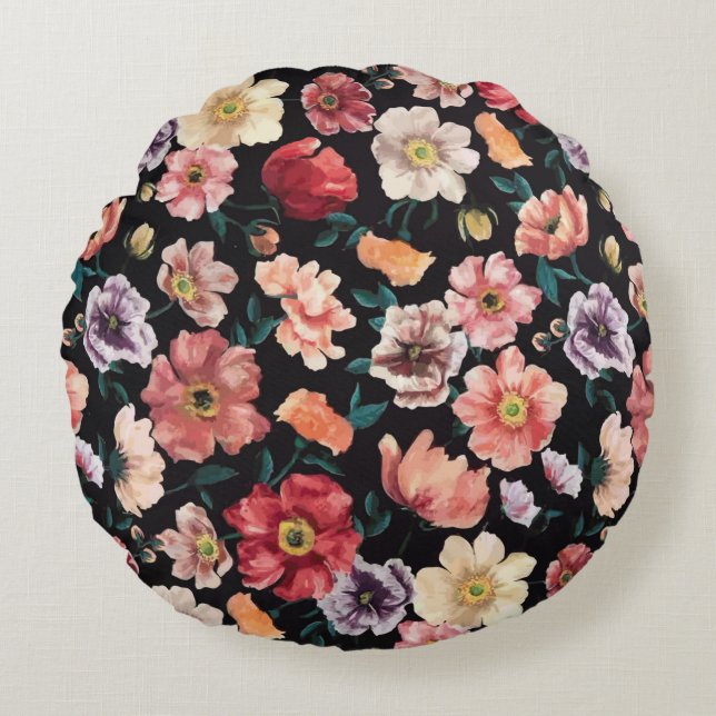 abstract solid flowers full arrangement, all over  round pillow (Front)