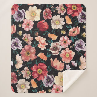 abstract solid flowers full arrangement, all over  sherpa blanket