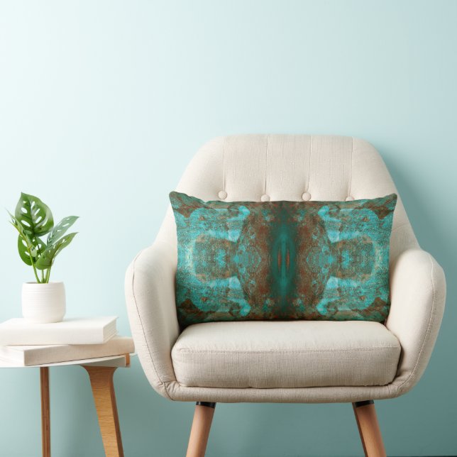 Abstract South Western Boho Rust Teal Mirrored Lumbar Pillow (Chair)