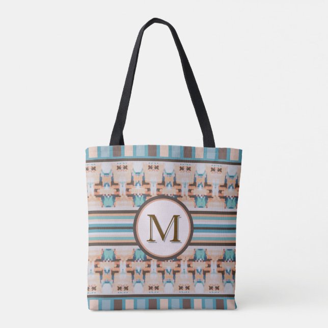 Abstract Southwest Blue and Brown Tote Bag (Back)