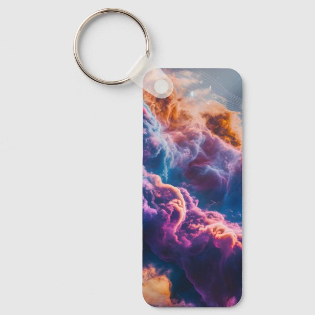 Abstract Space Nebula Art - Colorful Cosmic Keychain (Front)