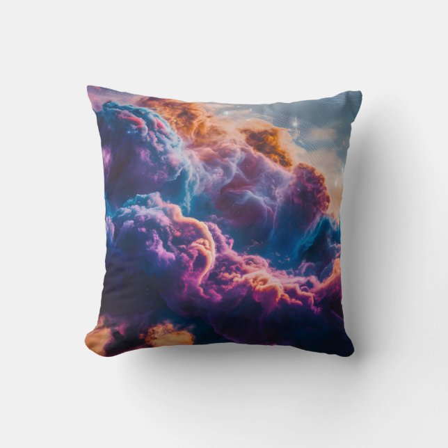 Abstract Space Nebula Art - Colorful Cosmic Throw Pillow (Front)