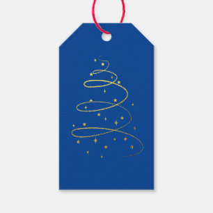 Abstract Sparkling Gold, Blue Christmas Tree Gift Tags