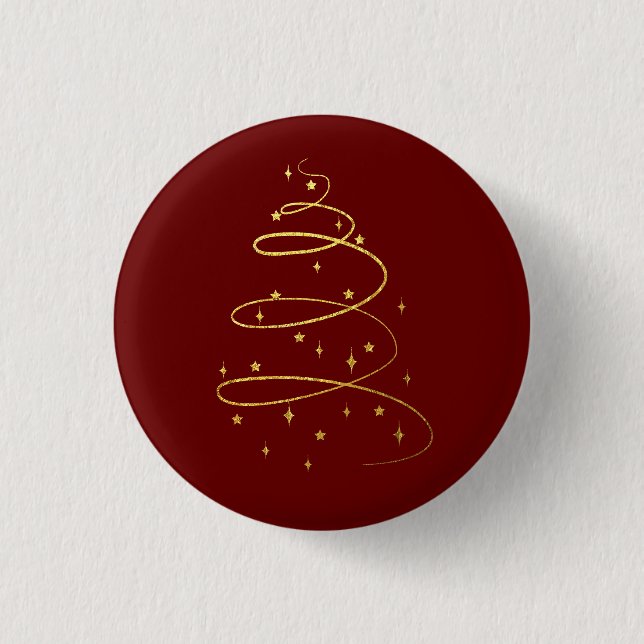 Abstract Sparkling Gold, Burgundy Christmas Tree 1 Inch Round Button (Front)
