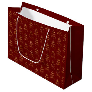 Abstract Sparkling Gold, Burgundy Christmas Tree Large Gift Bag