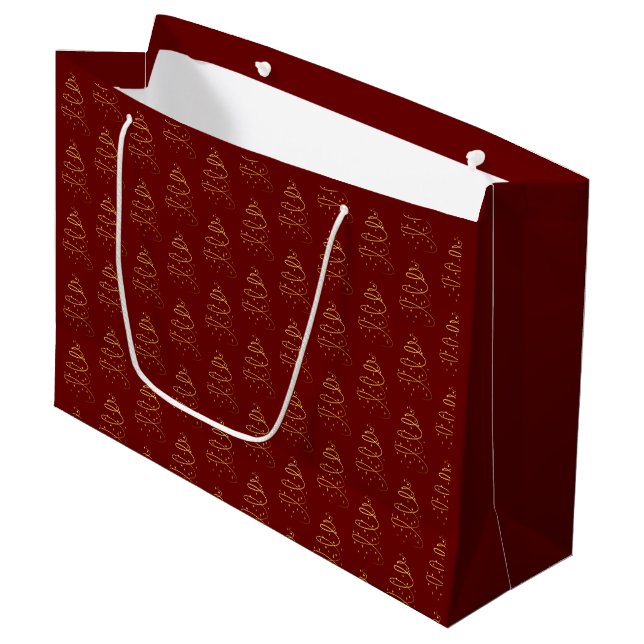 Abstract Sparkling Gold, Burgundy Christmas Tree Large Gift Bag (Front Angled)