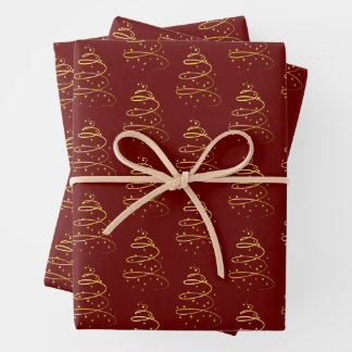 Abstract Sparkling Gold, Burgundy Christmas Tree Wrapping Paper Sheet