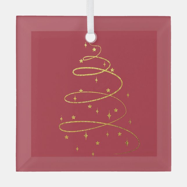 Abstract Sparkling Gold Christmas Tree Glass Ornament (Front)
